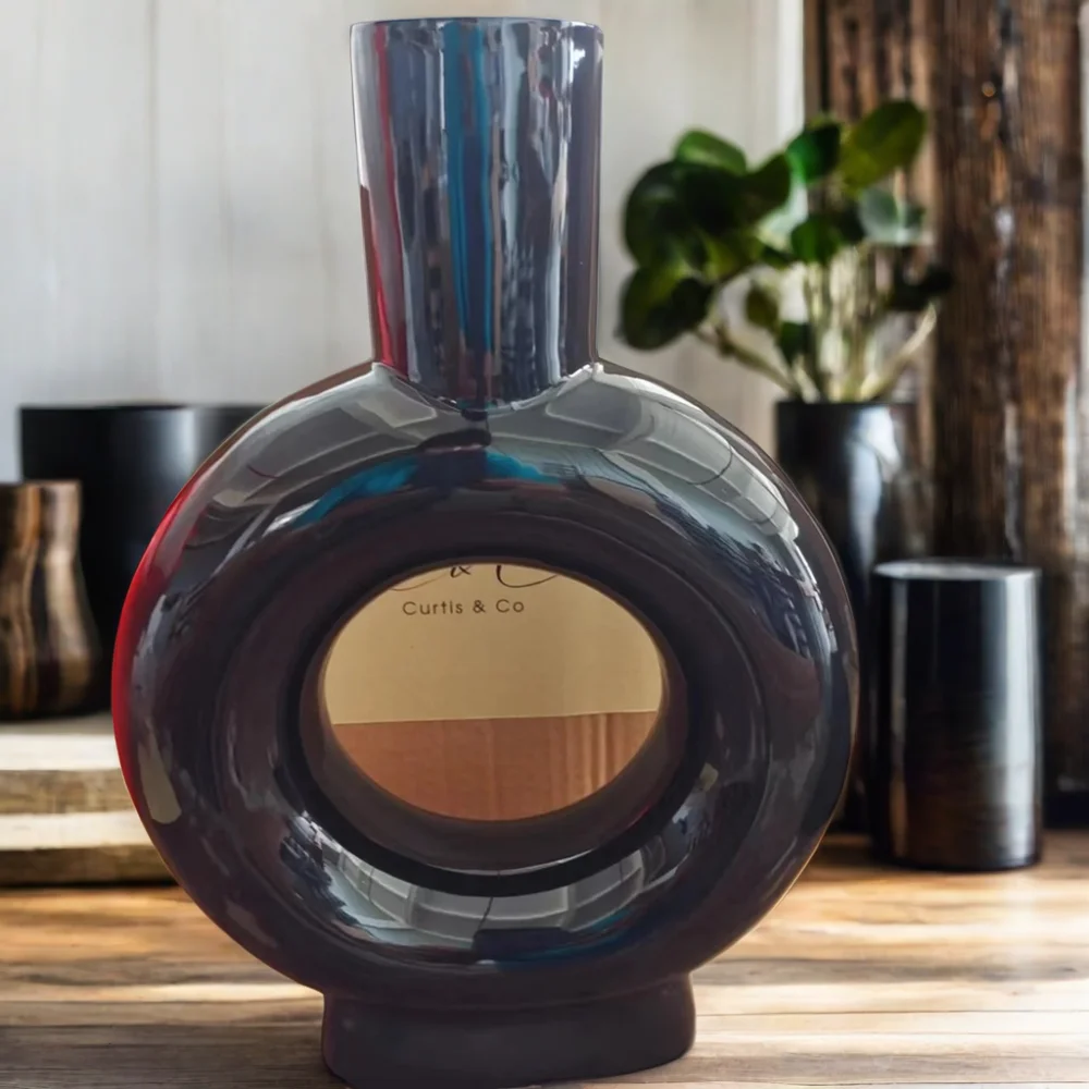 Black Shiny Round 30 cm H Nordic Style Modern Luxurious Decoration Decorative Flower Ceramic Home Decor Vase