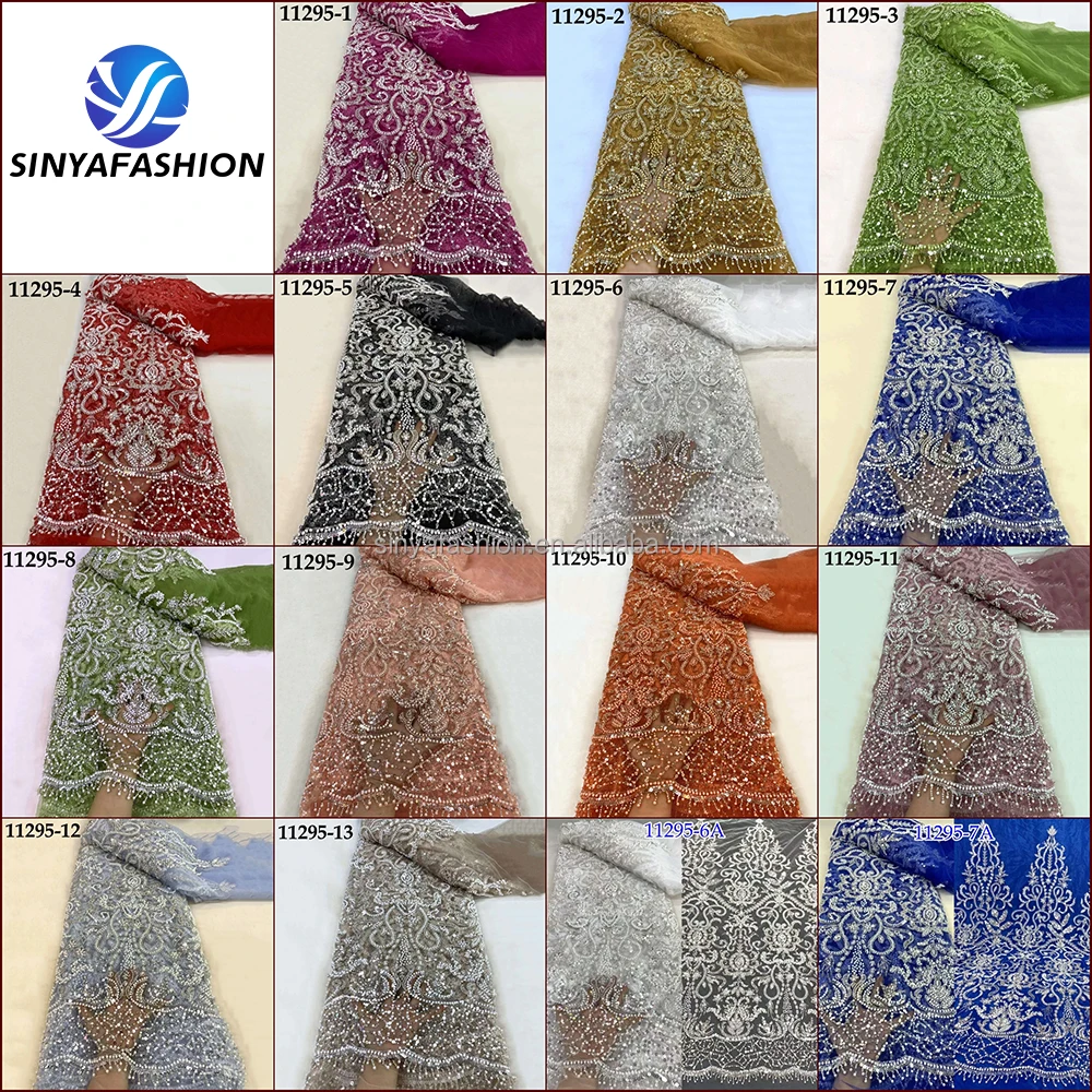 Sinya Various Colors Luxury Sequins Pearls French Wedding Bridal Embroidered Heavy Beaded Lace Fabric For African Dress