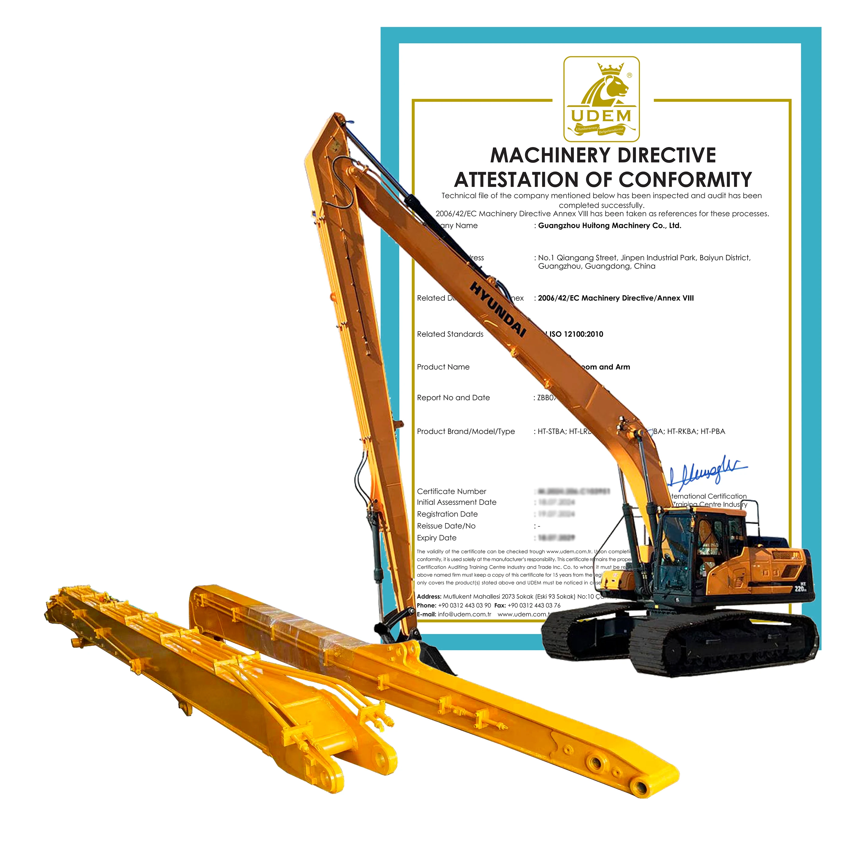 Huitong Machinery 22m Long Reach Boom and Arm for 35-40T Excavators with Wear-resistant Spare Parts