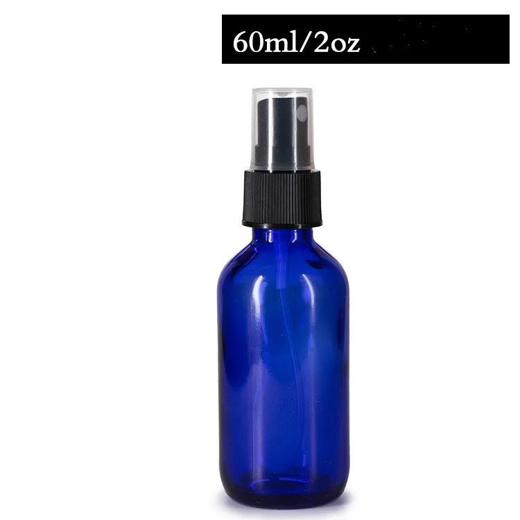 
1/2 1 2 4 oz Cobalt Blue Boston Round GLASS Spray Bottles with white black Atomizer cap 