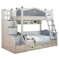 Двуспальная кровать, деревянная современная кровать для спальни, двухъярусная кровать, детская мебель с лестницей