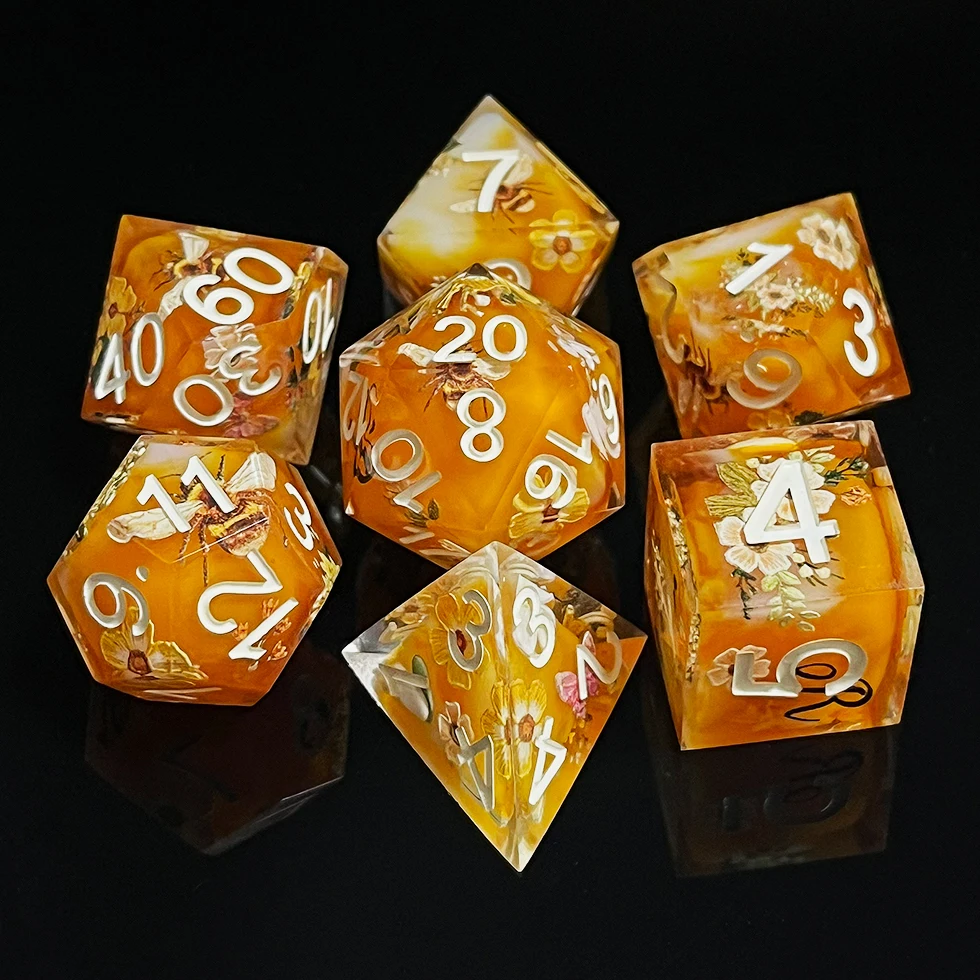 New  Sharp Edge Dice For Dungeons And Dragons blue and white porcelain flowers and butterfly layered Resin  Polyhedral Dice Set