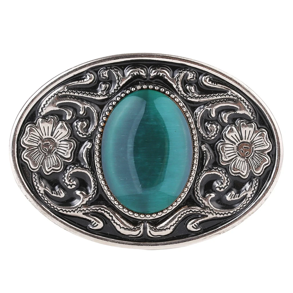 High Quality Product Cowboy Western Floral Texture Pattern Alloy Oval Stone Belt Buckle Jeans Accessories