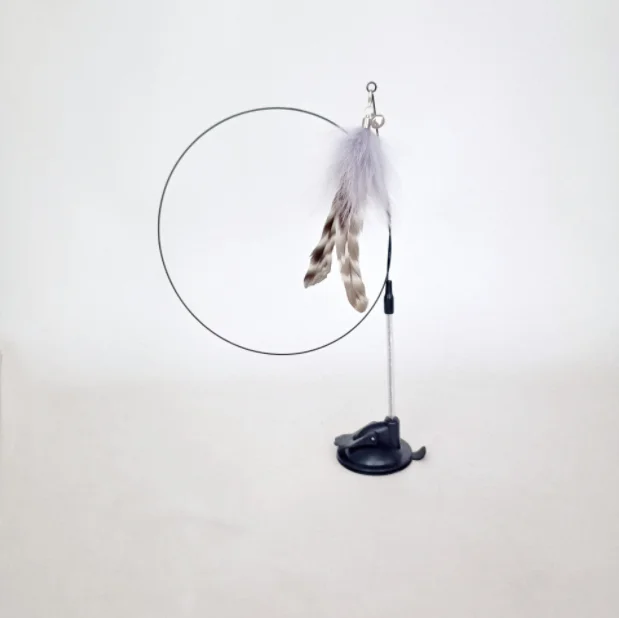 Interactive Plush Feather Cat Stick Teaser Cat Toy rod Kitten Suction Cup With Feather Bells Wire
