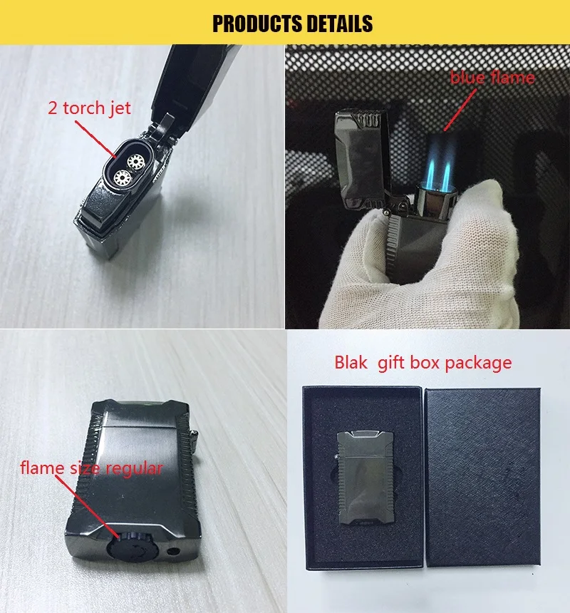 New Arrival Personalized Black Metal Blank Sublimation Lighter Luxury Vintage Design Jet Refillable Logo Torch Cigarette Use