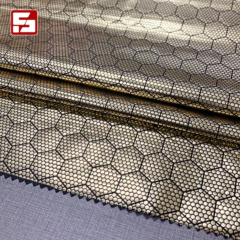 Lining coat fabric 100% nylon 380T taffeta fabric honeycomb gold stamping fabric for garments