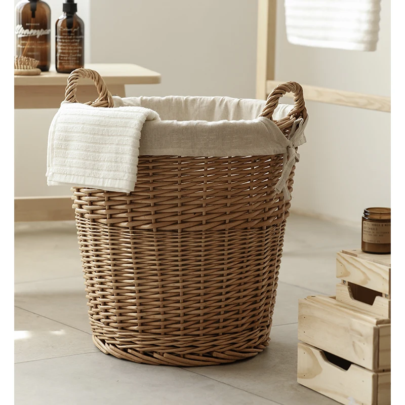 New Handmade Woven Wicker Storage Basket with handles Dirty Clothes Baby Toys Fruit Vegetable Storage Basket For Home Hotel