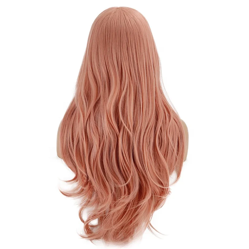 Vigorous Orange Pink Wigs Women Long Curly Body Wave  None Lace Front Hair Synthetic Cosplay Hair Wigs