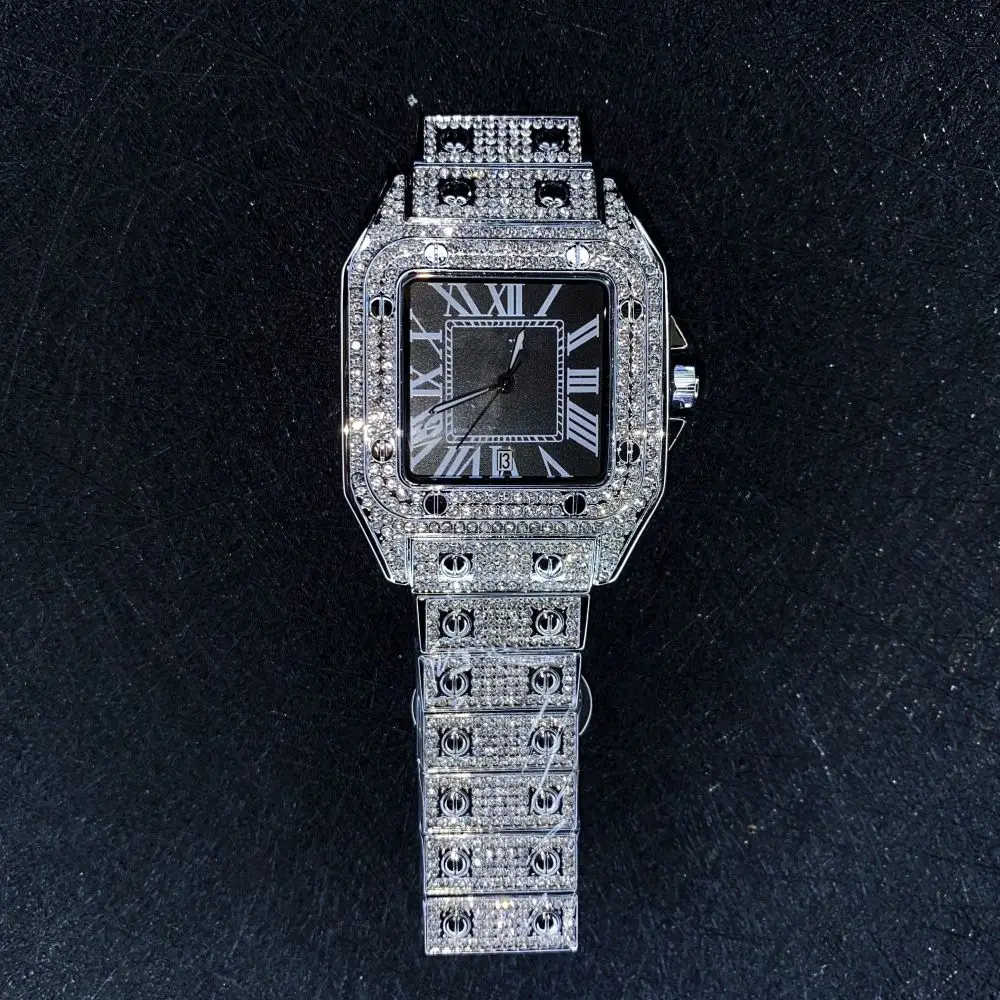 Gold Watches Flat Face Bund Leather Watch Strap Custom Made Brand Relogio Prova Dagua Feminino Men Yellowed Crystals Supplier