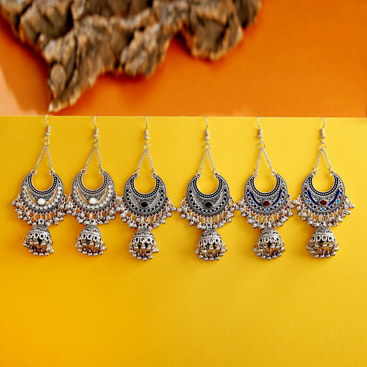 Vintage Women Ethnic Tribe Blue Silver Color India Jhumke Ladies Earrings 2021 Bohemian Tassel Drop Earrings Hangers