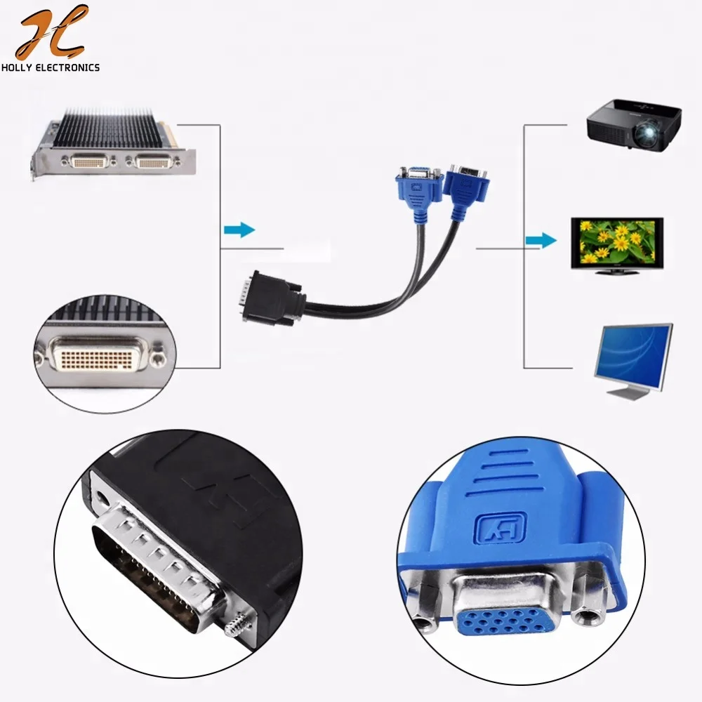 DMS-59 Pin 5 9 мм штекер 2 VGA 15-полый штифт сплиттер адаптер ПВХ кабель провод для струйного принтера HP Dell Монитор ТВ проектор