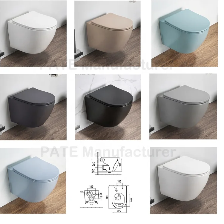 Bathroom Europe Rimless Matte Black Hangend Toiletten WC Toilet Set Rimless Ceramic Inodoro With Water Tank Wall Toilet