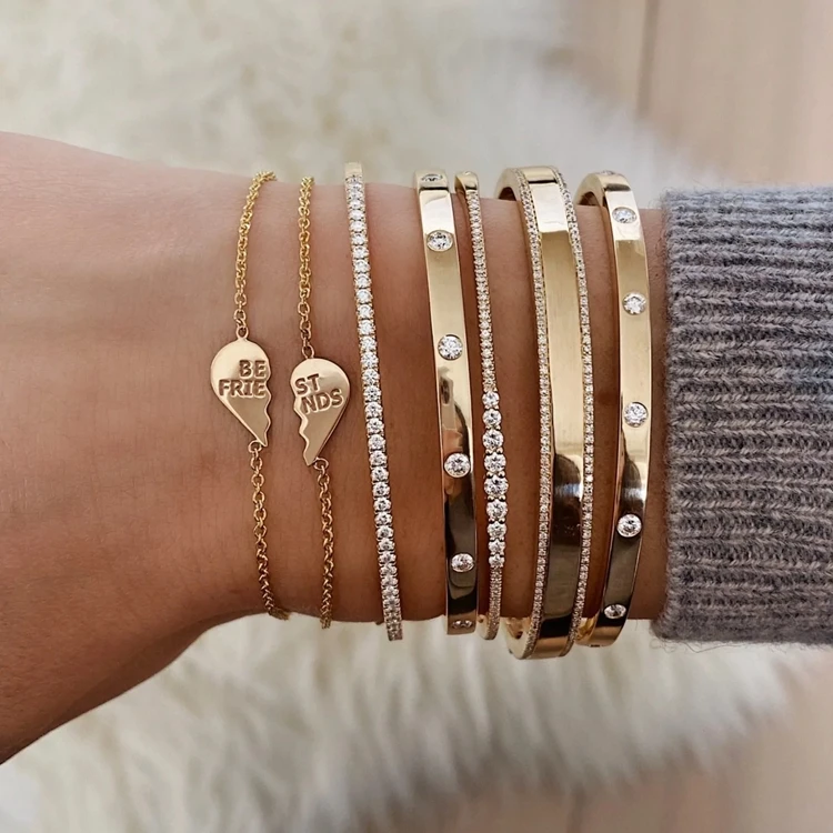 Luxury Famous Brand Designers Jewelry Lab Grown Diamond Bangle 14K Yellow Gold Diamond Inlay Bracelet for Women