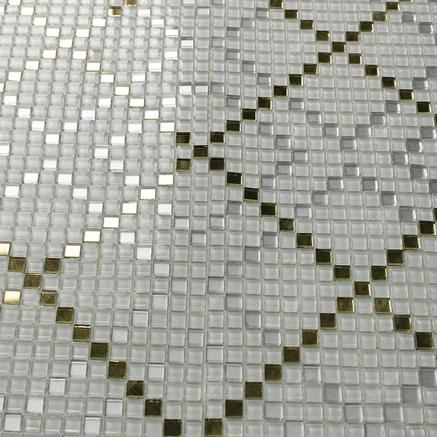 Custom Hand-cut Wall Mural Design White Gold Mosaic Glass Tiles Art Picture for Kitchen Backsplash Bathroom Hotel Wall Project