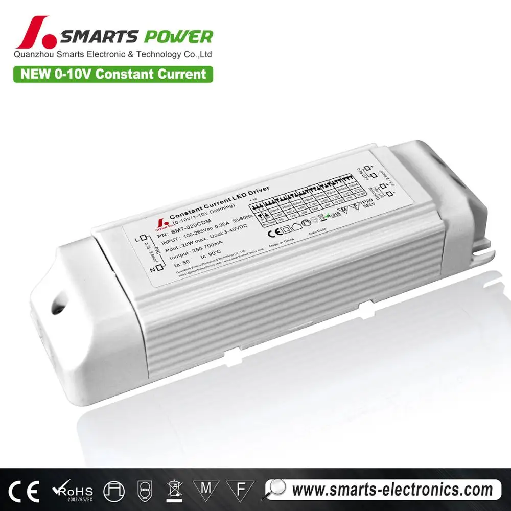 20w 0-10v/pwm dimming constant current led driver with flicker free