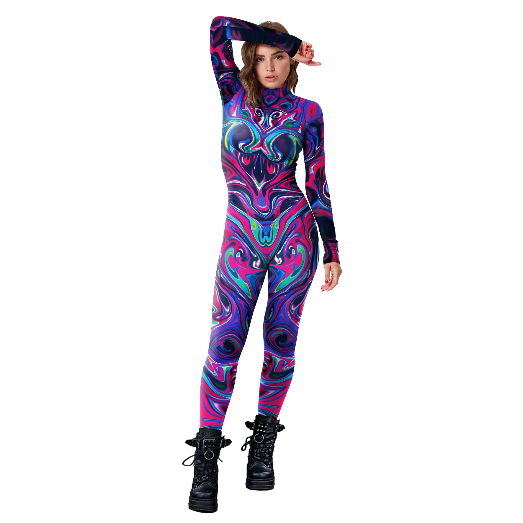 NADANBAO New Halloween Costume Ladies Masquerade Horror 3D Printing Cosplay Jumpsuit Halloween Costume Adult