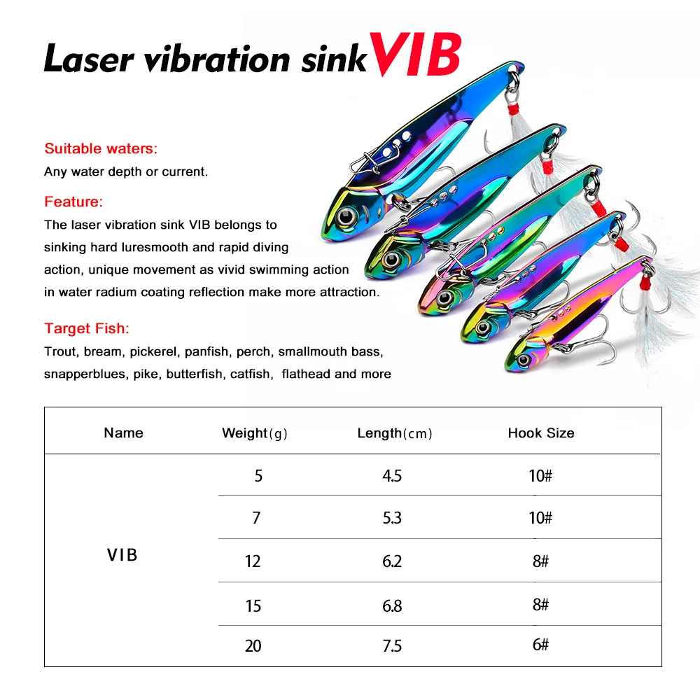 New 5g 7g 12g 15g 20g Rotating Metal Vib Vibration Bait Spinner Spoon Fishing Lure Jig