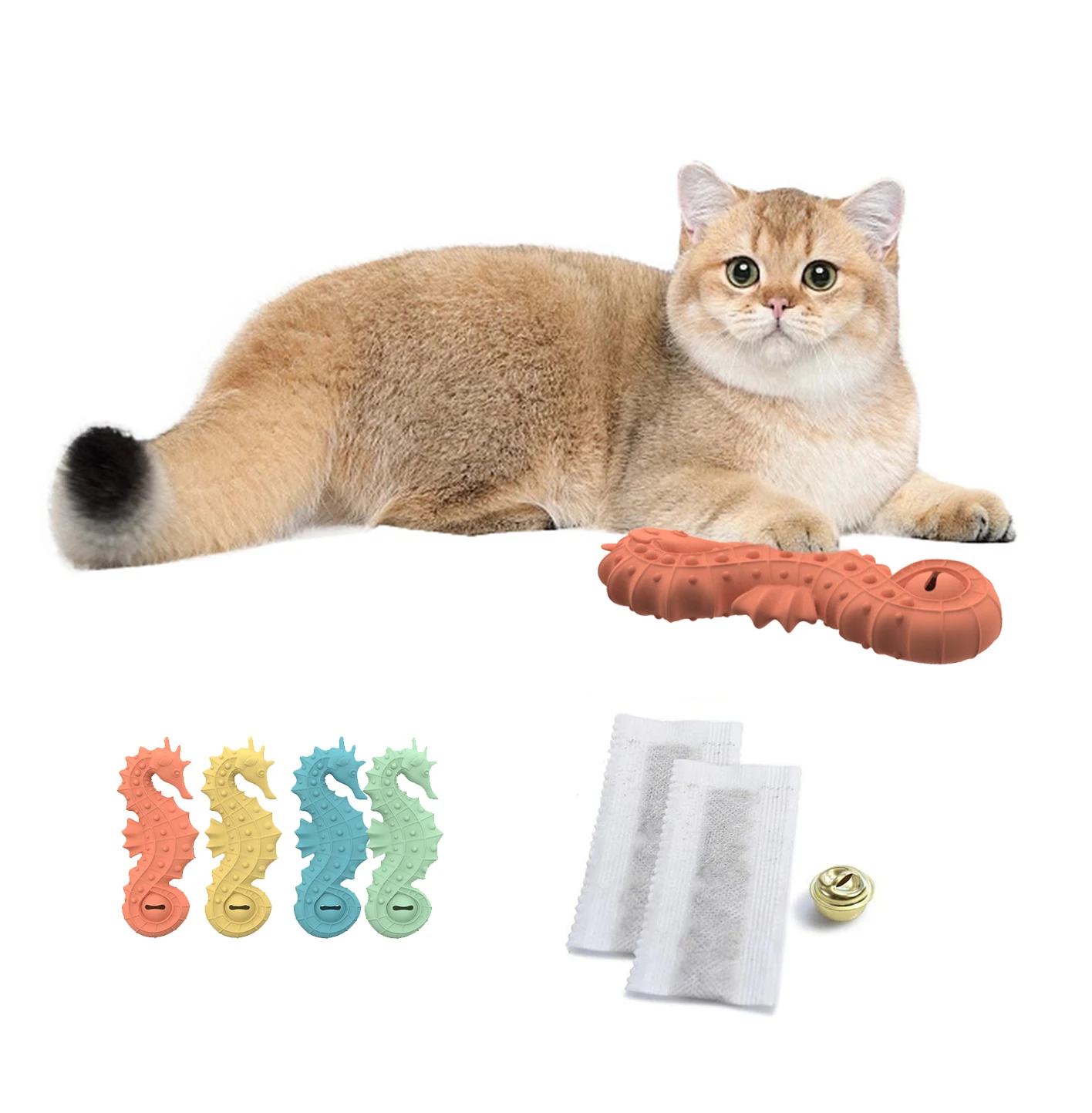wholesale and custom Fresh colors cute cartoon silicone pet dog cat toys with seahorse shape pet boredom buster kitty toys