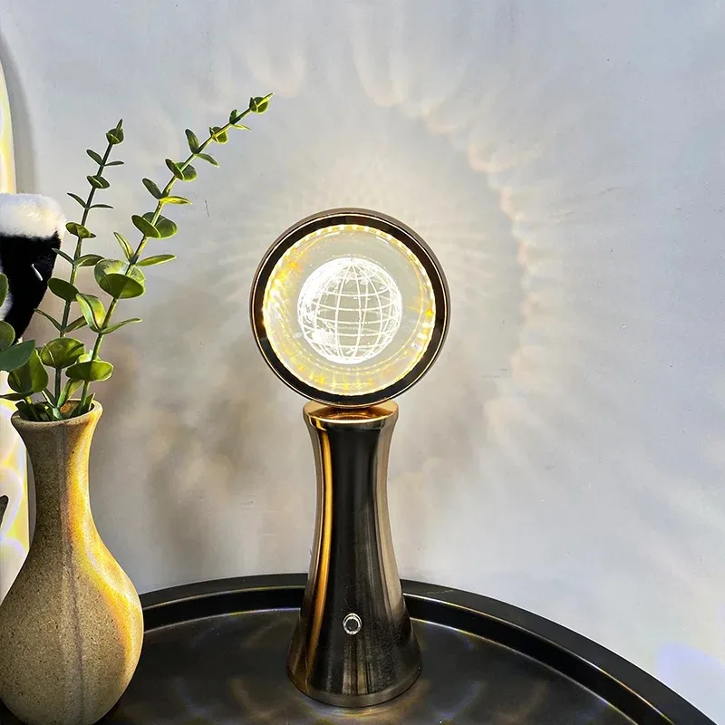 3D Crystal Globe Rotating Night Light RGB Charging Modern Simple Desktop Projection Ambient Light
