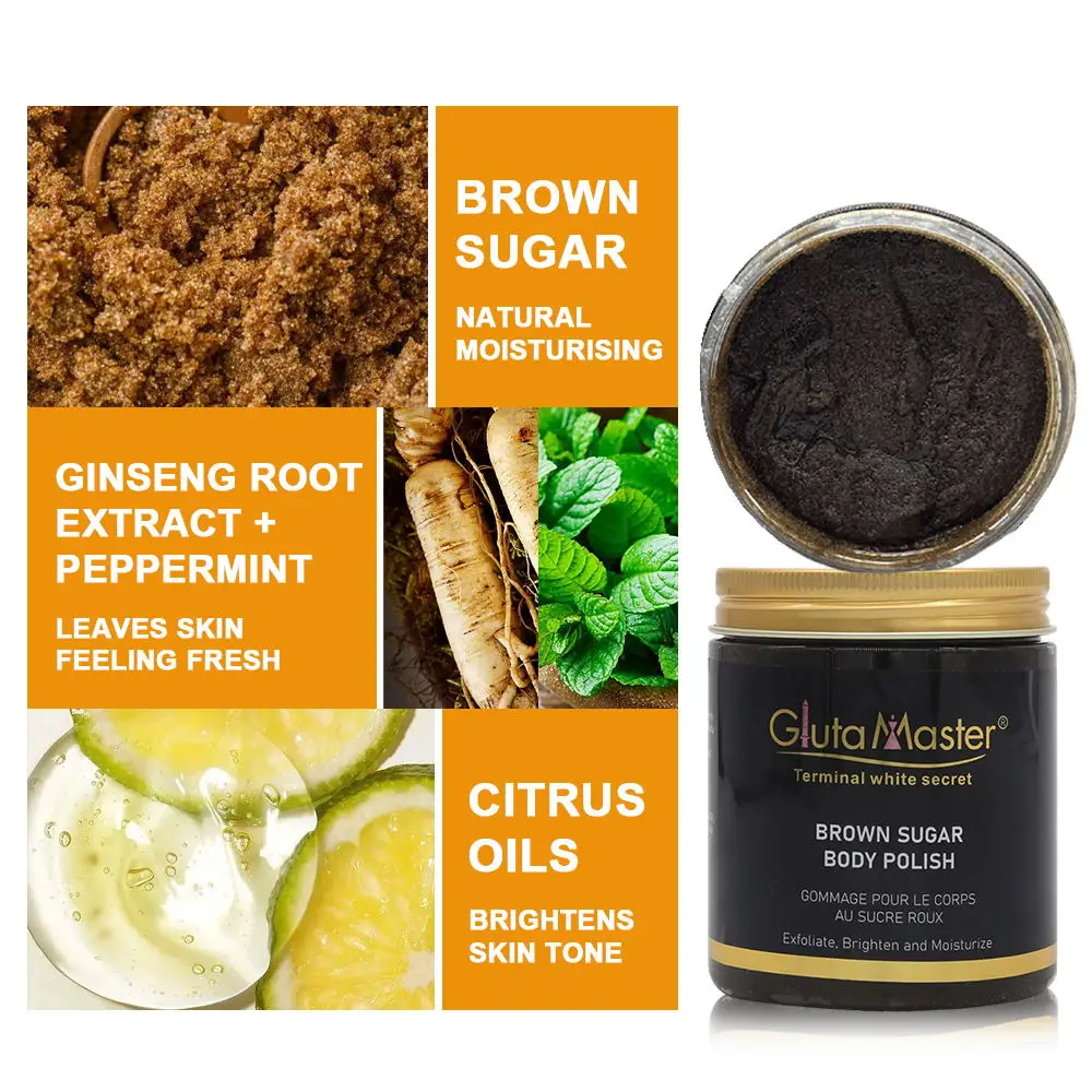 Private Label Best Brown Sugar Body Polish Exfoliating Brightening Moisturizing Even Skin Tone Natural Skincare Face &Body Scrub