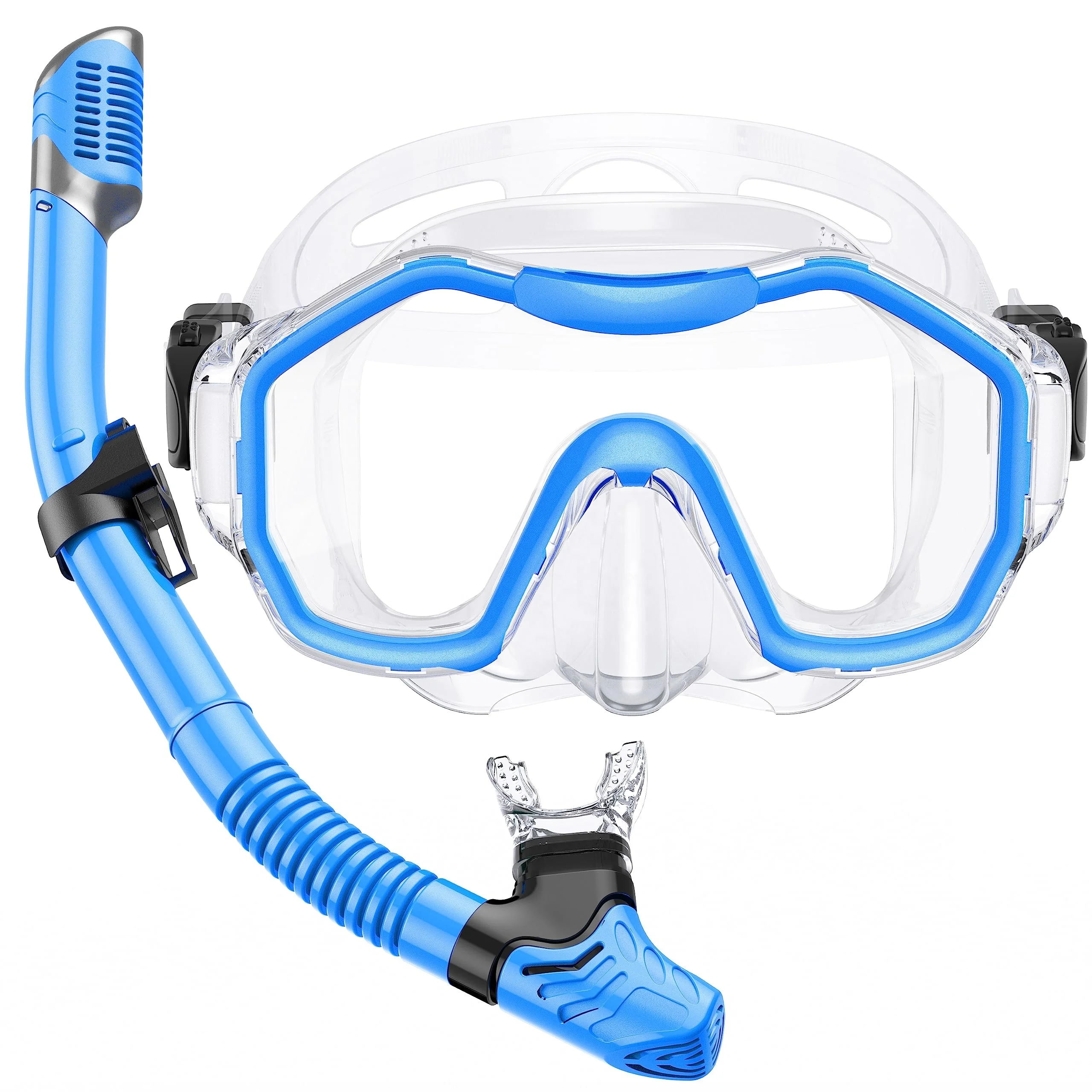Travel Tempered Glass Lens Snorkeling Set Crystal Clear Panoramic Vision Diving Mask Set With Snorkel Tube Dry Snorkel