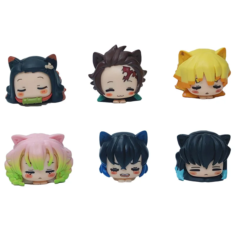 6-piece set Sleeping position Demon Slayer Tanjirou Nezuko Kokushibo Akaza Inosuke Cartoon PVC Anime Figure Statue Zenitsu