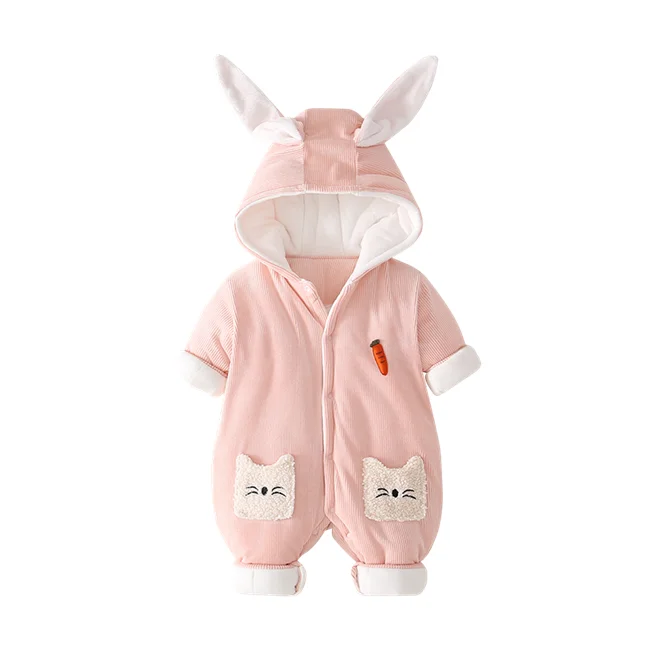 
SE6322 Boutique Custom Hooded Long Sleeve girl Toddler Clothes Boys Warm Wear Baby Rompers Winter 