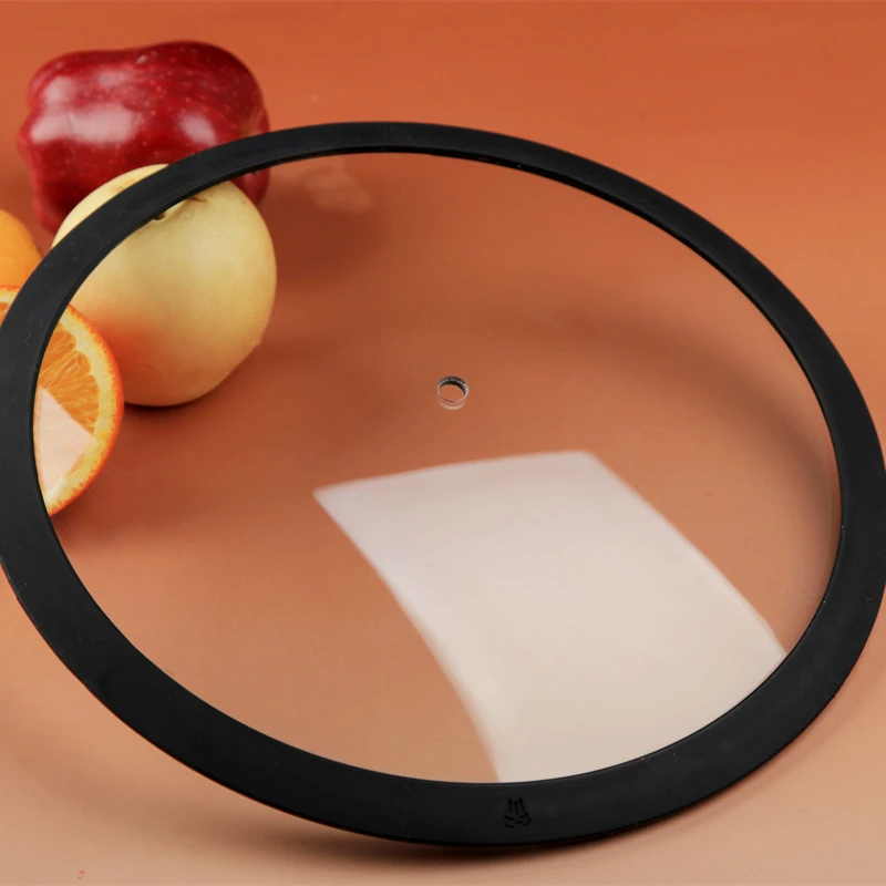 24cm LFGB Silicone Rim Tempered Glass Lid with Silicone steam vent and silicone handle knob  for frying pan Cookware