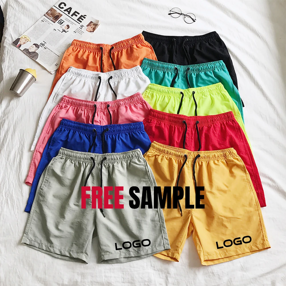 Бесплатный образец 2021 летняя мужская повседневная изготовленный на заказ нейлон, для занятий в спортивном зале, выше колена штаны для бега 13 видов цветов пляжные шорты