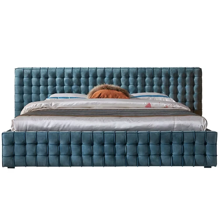 Luxury Italian Design Modern Bedroom Furniture Suede Leather Bed Frame in King Size Queen Bed for Hotels