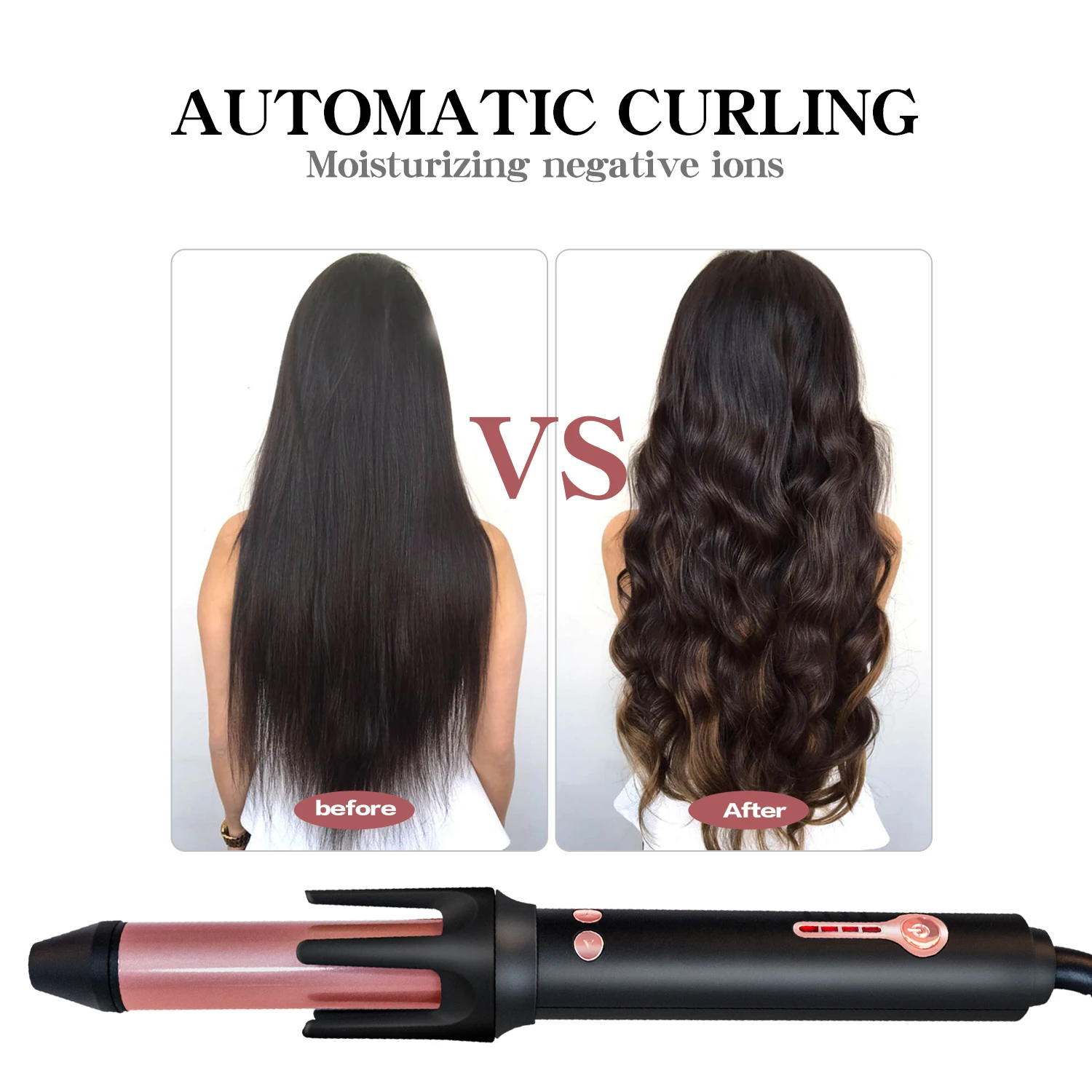 Digital automatic rotating hair curling iron with lcd display swiveling head hair curler