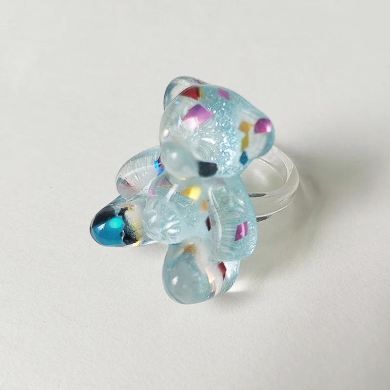 New arrival fashion custom acrylic resin bear ring jewelry colorful big gummy for