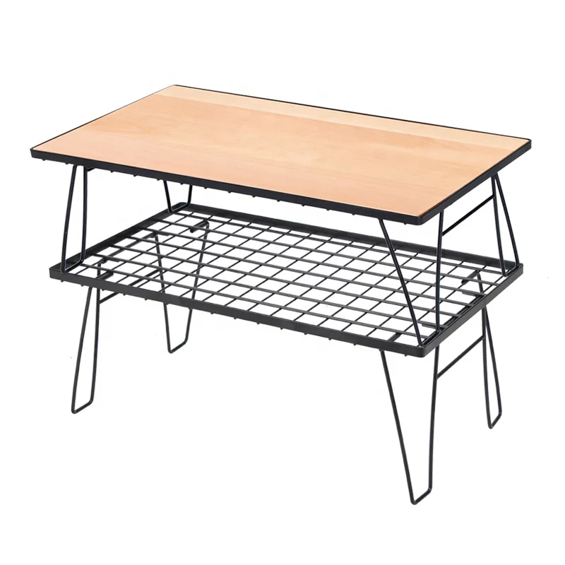 factory custom outdoor easy folding lightweight steel wood camping mini table for picnic