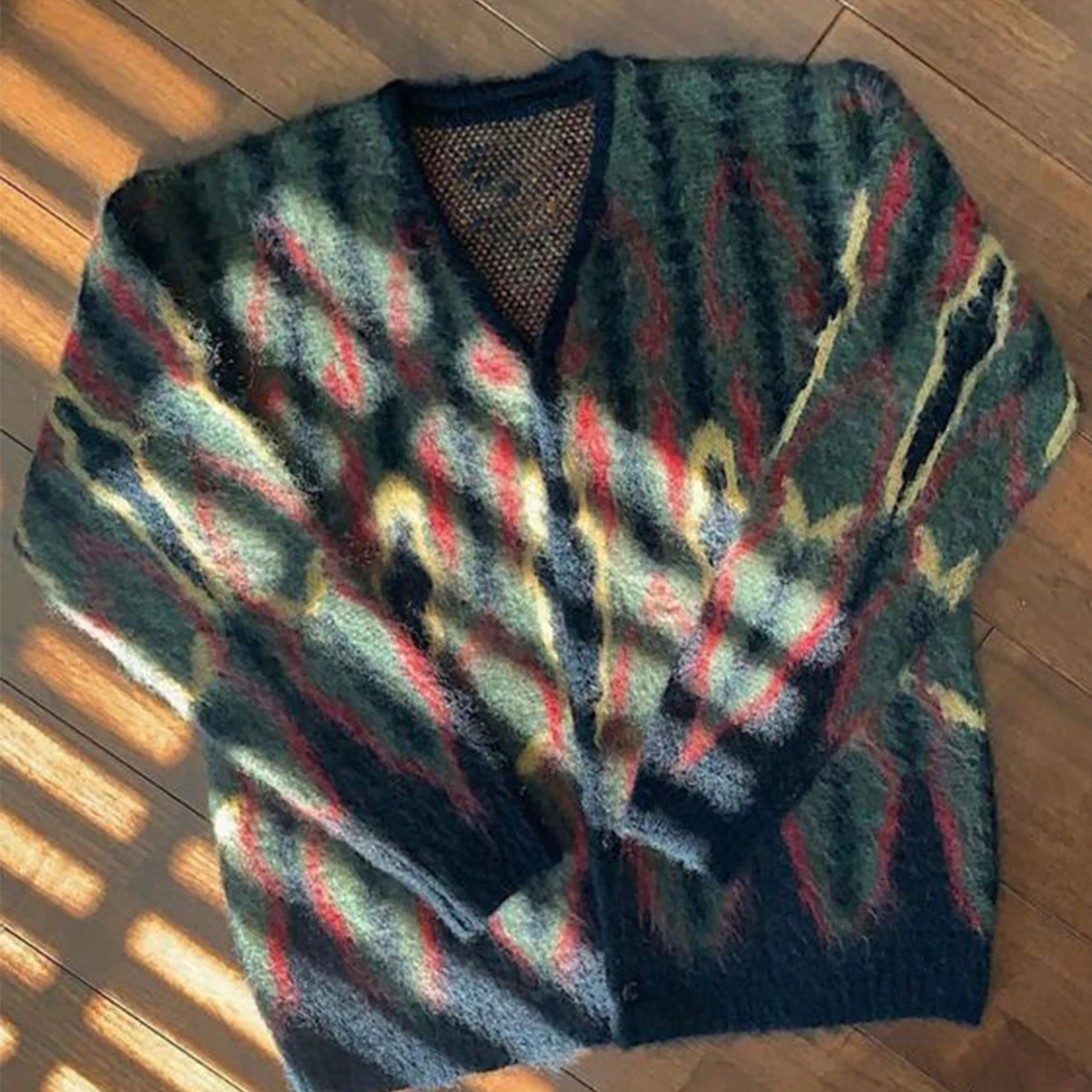 Men Mohair sweater Custom Pattern & Design Fuzzy Pullover Jacquard Pattern Knitwear Knit winter mohair knitted sweater Cardigan