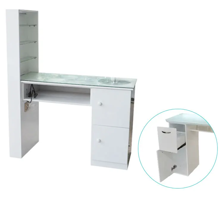 original factory cheap Modern white manicure table used nail salon furniture with light and dust collector