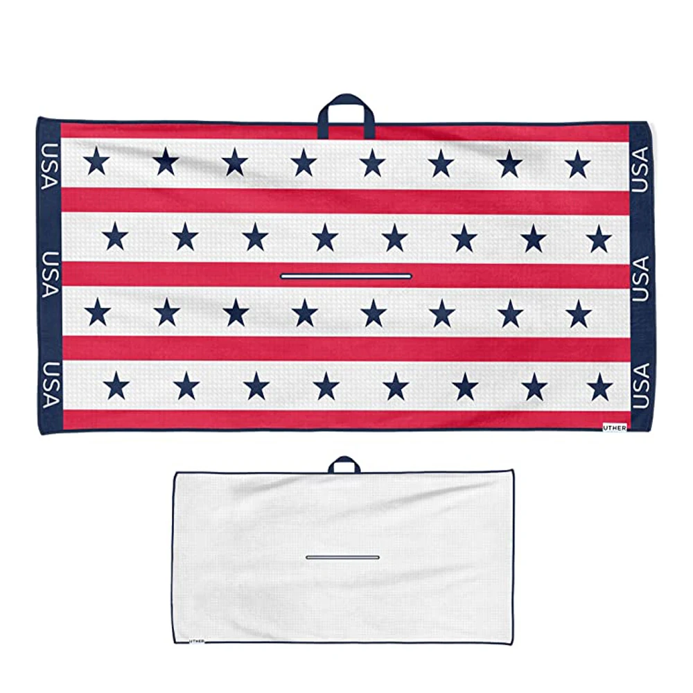 OEM manufacture recycled material large sublimation golf towels with logo custom printed