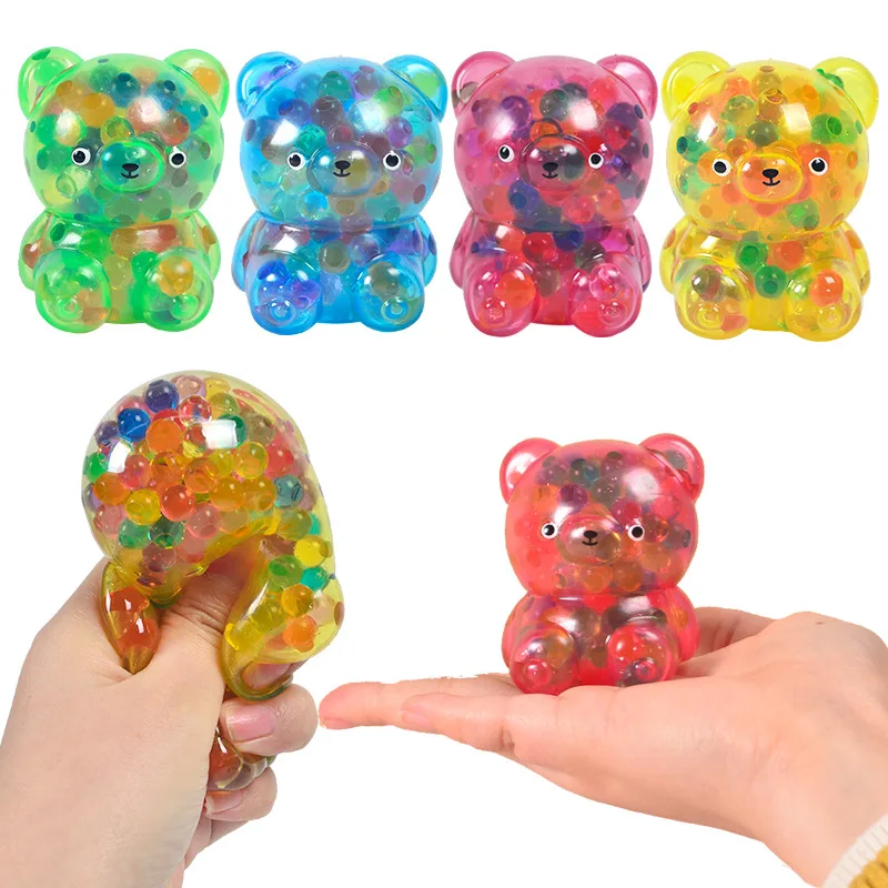 Fidget Squishy Stress Ball Children Pinch Joy Pressure Relief Soft Decompression TPR Bear Water Beads Squeeze Toys