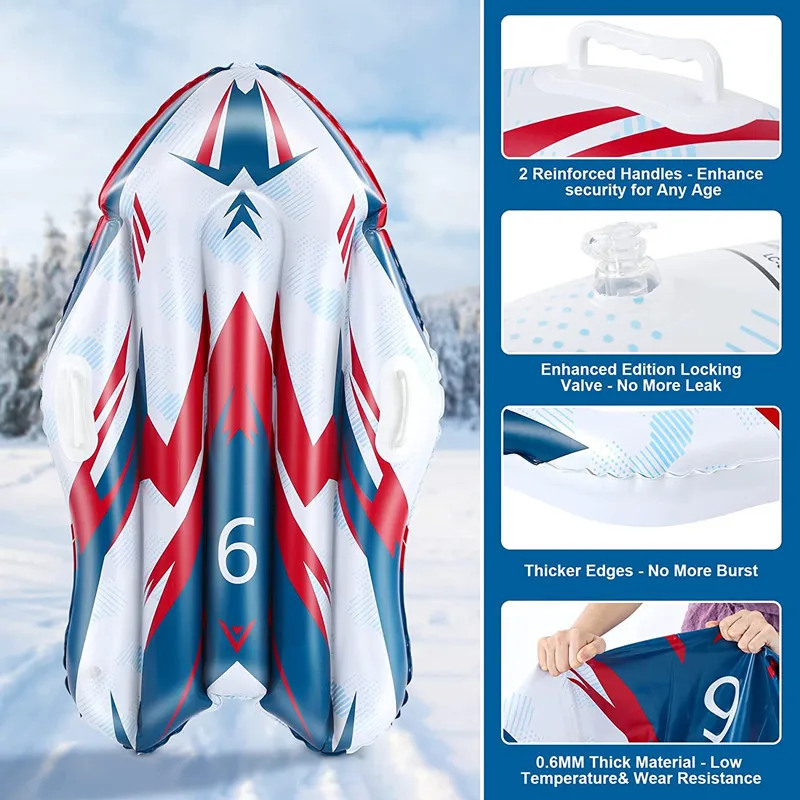 Durable Inflatable Hard Bottom Ski Tubes and Sledges for Adults and Children Winter Outdoor Plastic and Rubber Ski Rings