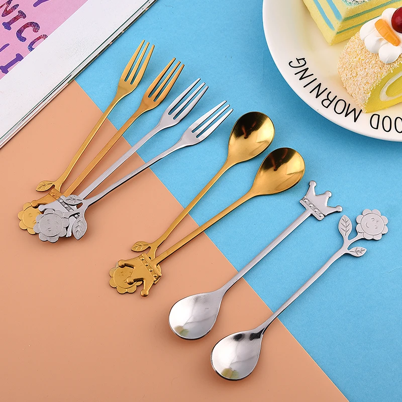 new Wholesale Creative dessert Spoon Stainless Steel flatware Sugar Tea Set Stirring 304 crown coffee spoon sun flower spoon