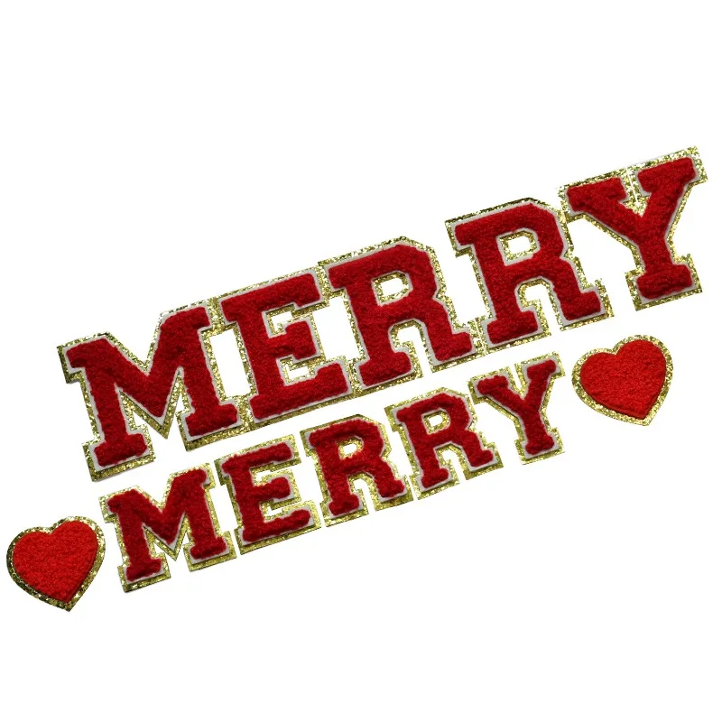 Iron on Red Letter Shiny  Chenille Patches Glitter Embroidery Letter  Party Clothing Patches