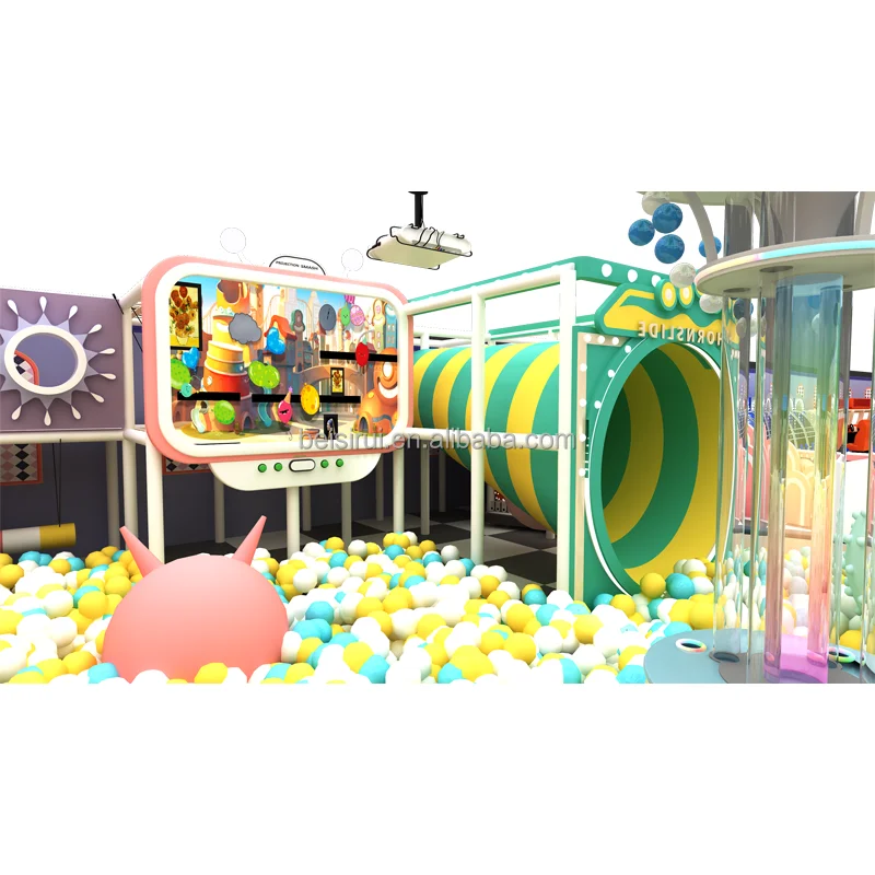 Children Indoor Playground Pretend Dreamland Theme Kids Play Area Indoor Playground Equipment Pastel Color Interactive Equipment