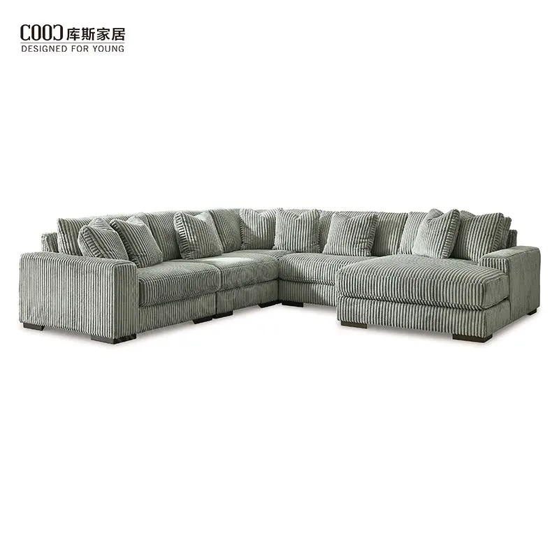 White Comfy Oversized Fluffy Corduroy Modular Luxury Modern Sectional Sofa Couch Set Furniture Living Room Sofa