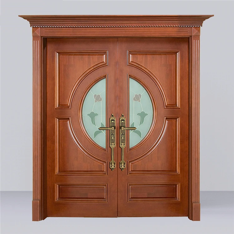 High quality double entry hard wood doors design pictures new models luxury exterior glass inserts polish color main wooden