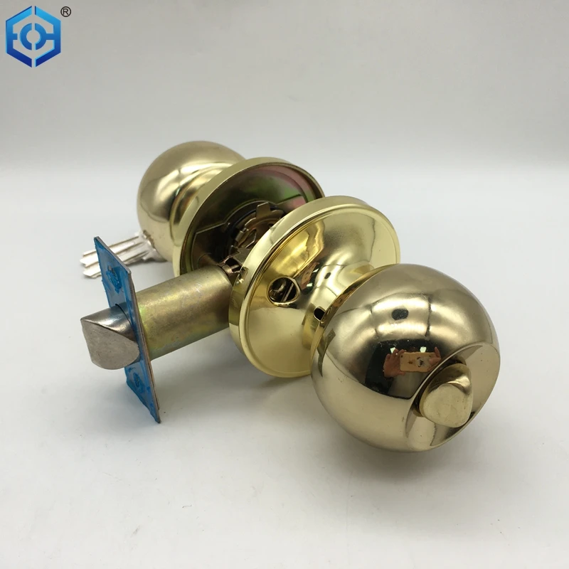 Golden Stainless Steel 201 Bedroom Entry Door Knob Lock with Key
