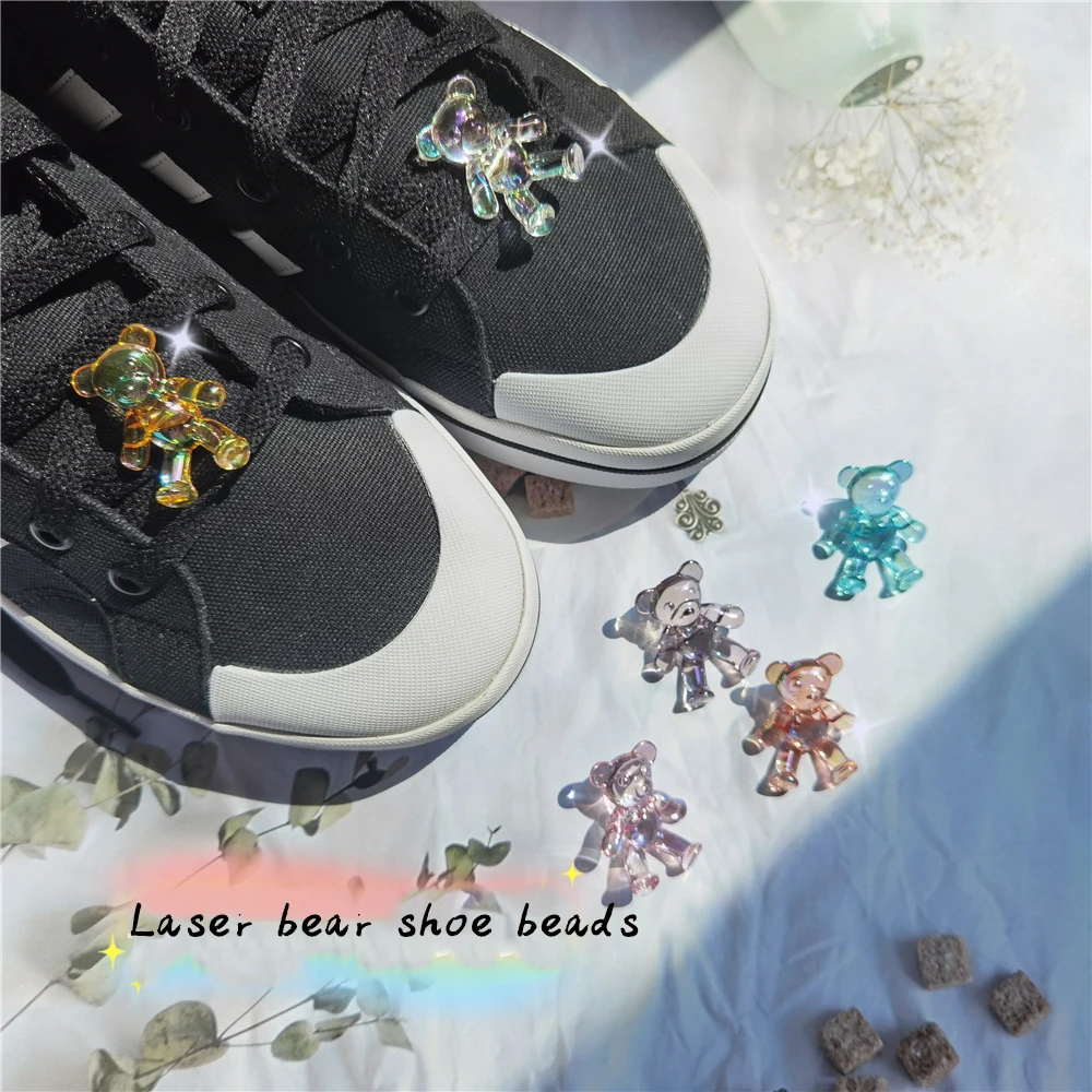 Новый мультяшный 3d Медведь с плоской задней стороной, прозрачные карамельные цвета, талисманы для обуви, Пряжка для детей, украшение для шнурков