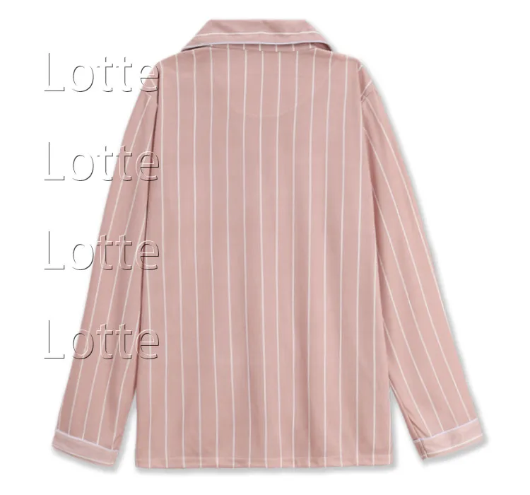 Women Nightshirt Sets Lotte Women Cotton Pajama Set Solid Color Stripes Pyjama Set Long Sleeve Sleepwear Women Top Long Pa