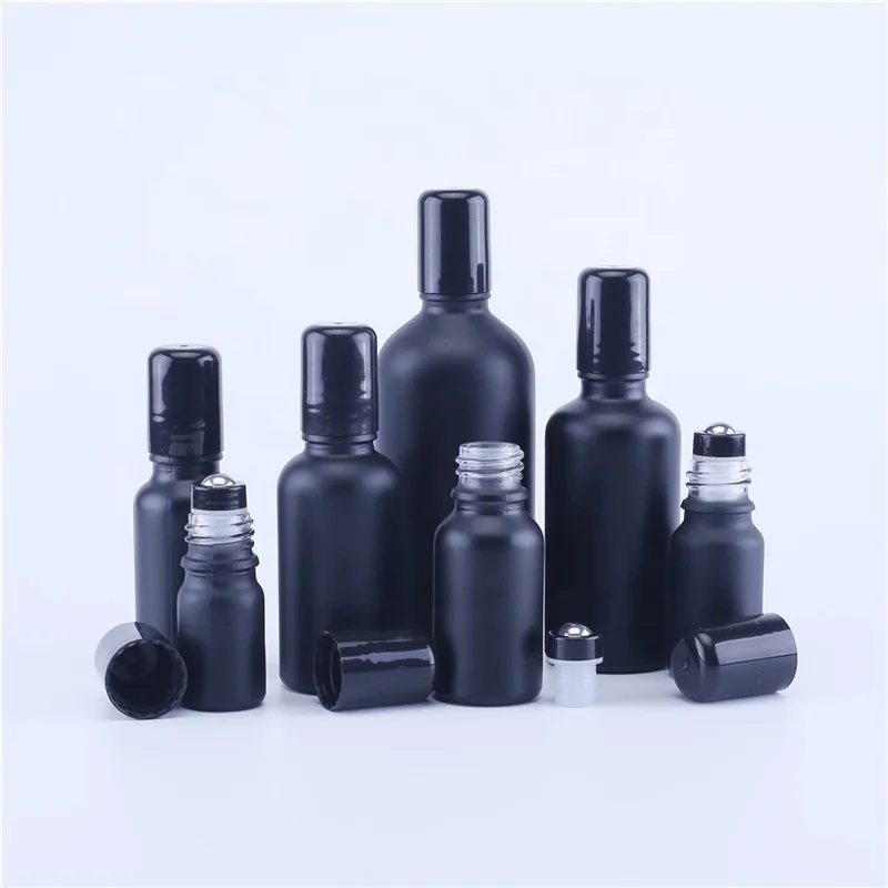 10ml 15ml 20ml 30ml 50ml 100ml Matte Black Glass Roll on Bottles Stainless Steel Roller Ball for Perfume Essential Oil