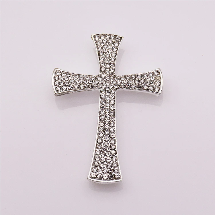 Souvenir Custom Luxury Metal Brooch Pin Crucifix Cross Badge Fashion Crystal Rhinestone Decorative Lapel Pins For Clothes