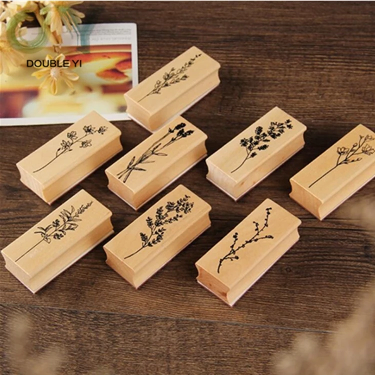 Custom  journal DIY decorative paintings fresh wooden plant leaves stamp