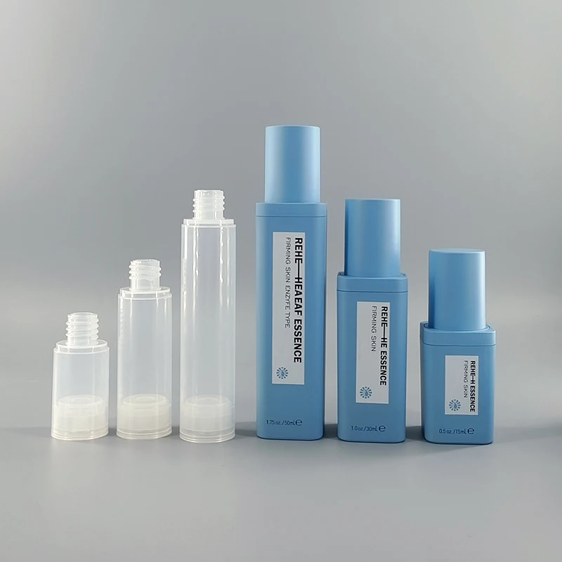 recyclable plastic acrylic square lotion bottle with  airless pump refill tube 15ml 30ml 50ml for makeup primer foundation